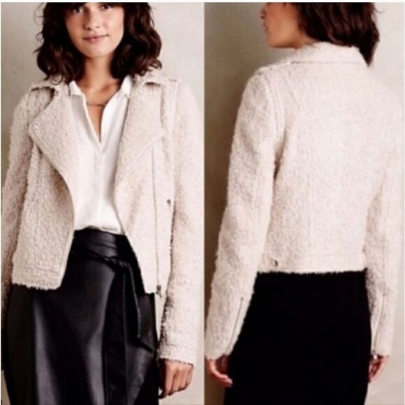 Anthropologie Elevensus Label  Cream Boucle Moto Jacket Size Small - Picture 4 of 10